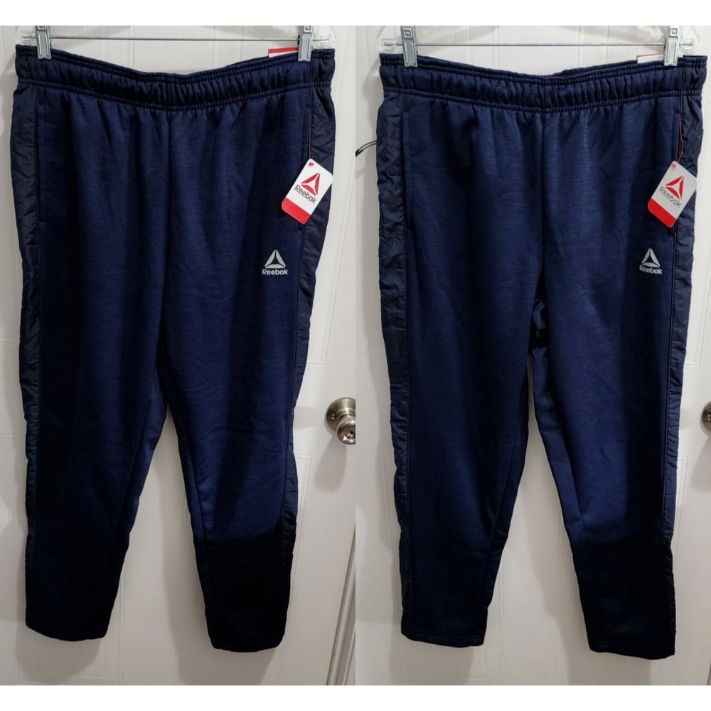 2x Reebok Men's Sweatpants Athletic Navy Heather Blue Size L New With Tags